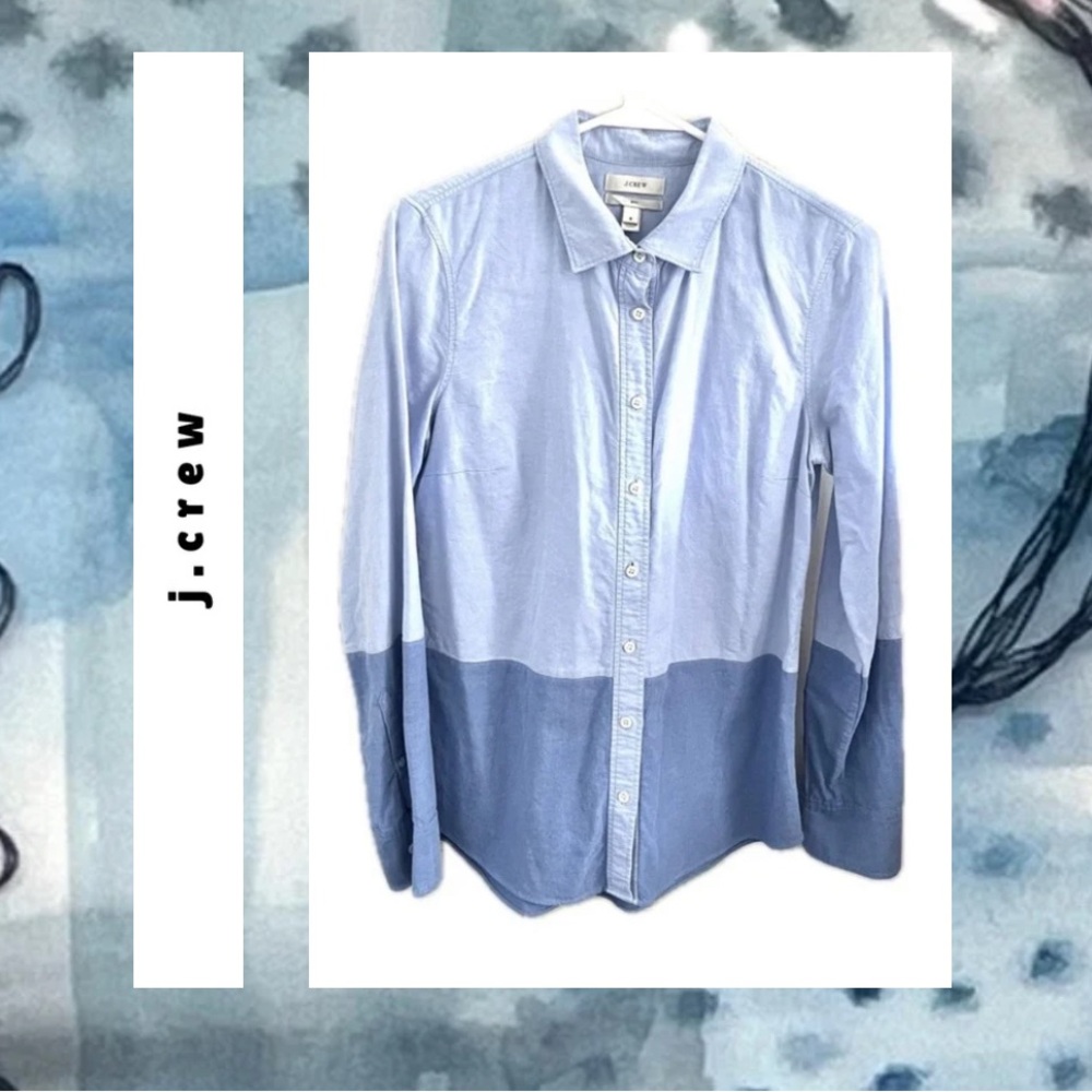 J. Crew Light Dark Blue Colorblock Button Down Long Sleeve Top